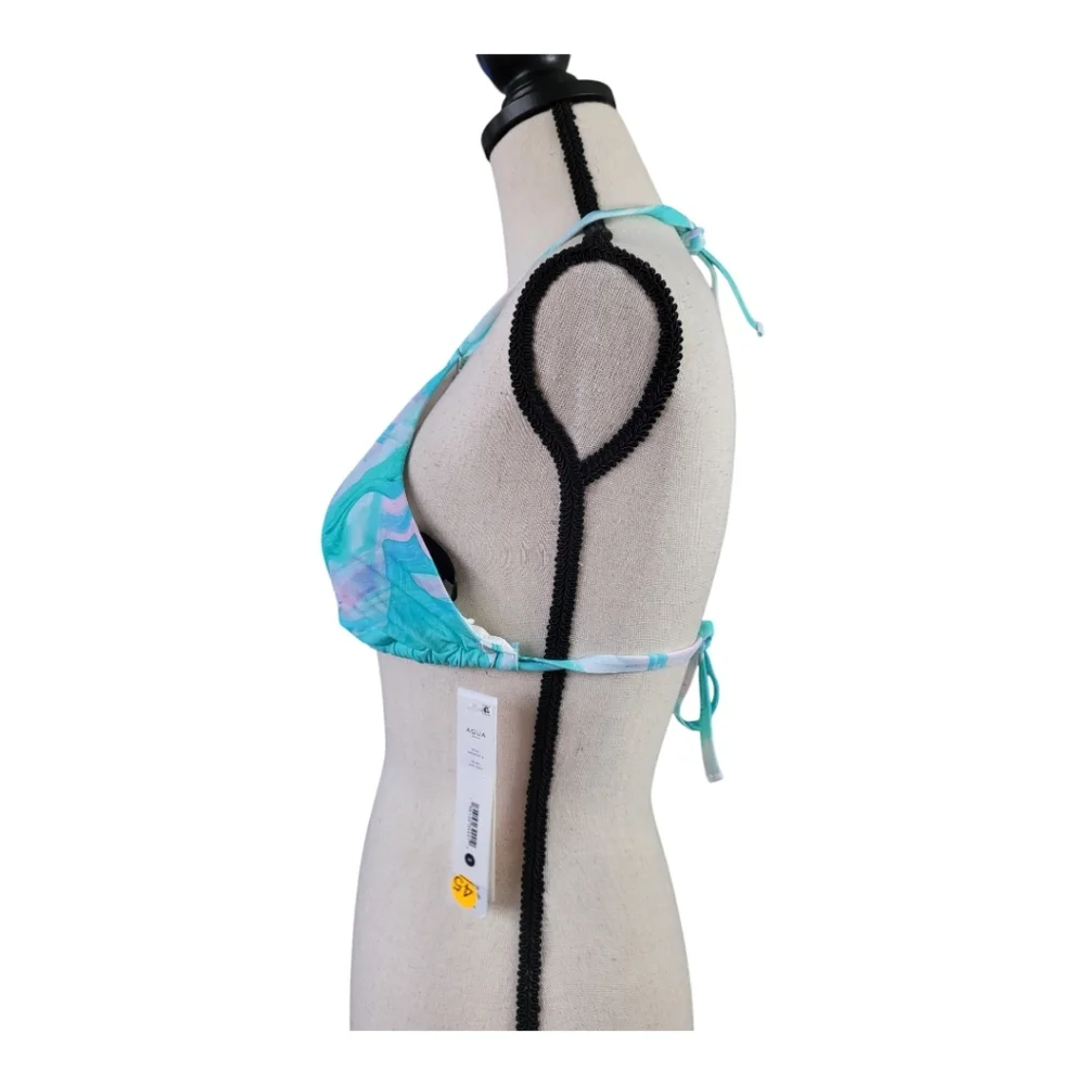 💕Aqua Halter Swim Top in Blue‎ and Purple swirl Womens Size M New